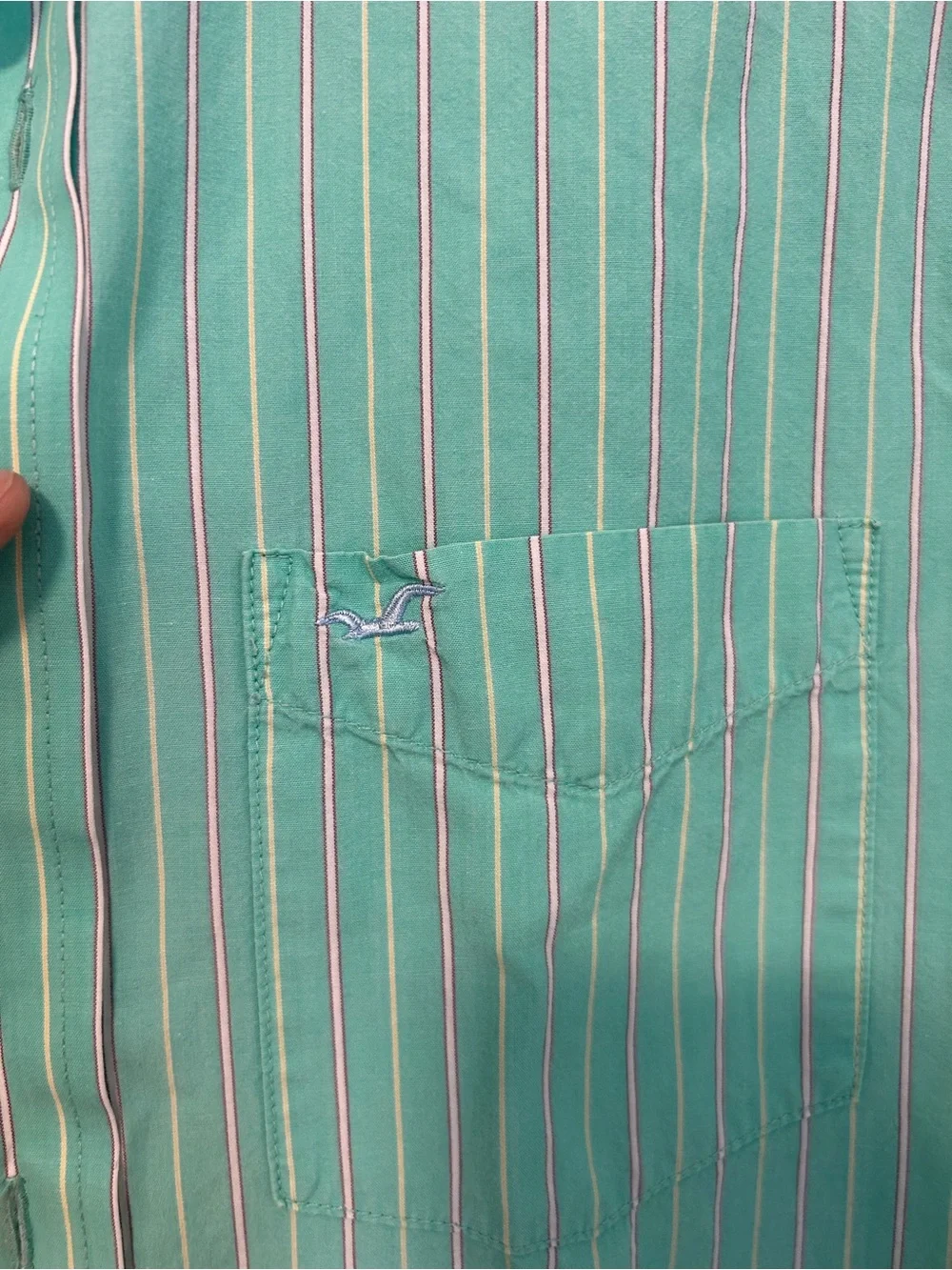 Hollister Green and White Vertical Stripe Dress Shirt